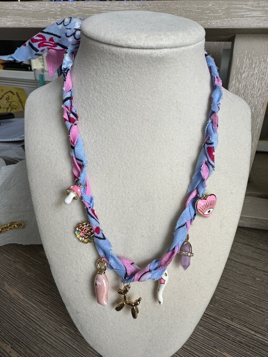 Etsy Jewelry - Pink & Light Blue Braided Bandana Charm Necklace